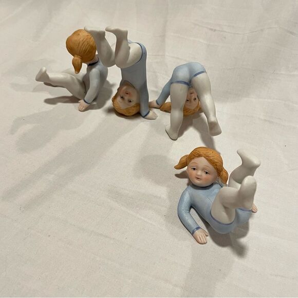 Ron Gordon Little somersaulting girl in blue leotard porcelain gymnast statues - Picture 11 of 13